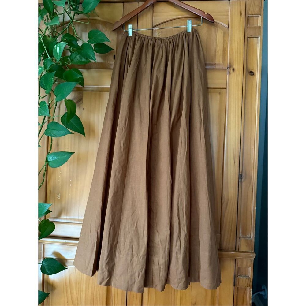 DISSH Brown Linen Cotton Maxi Skirt | Elastic Waist Drawstring | Size 6 - Picture 3 of 13